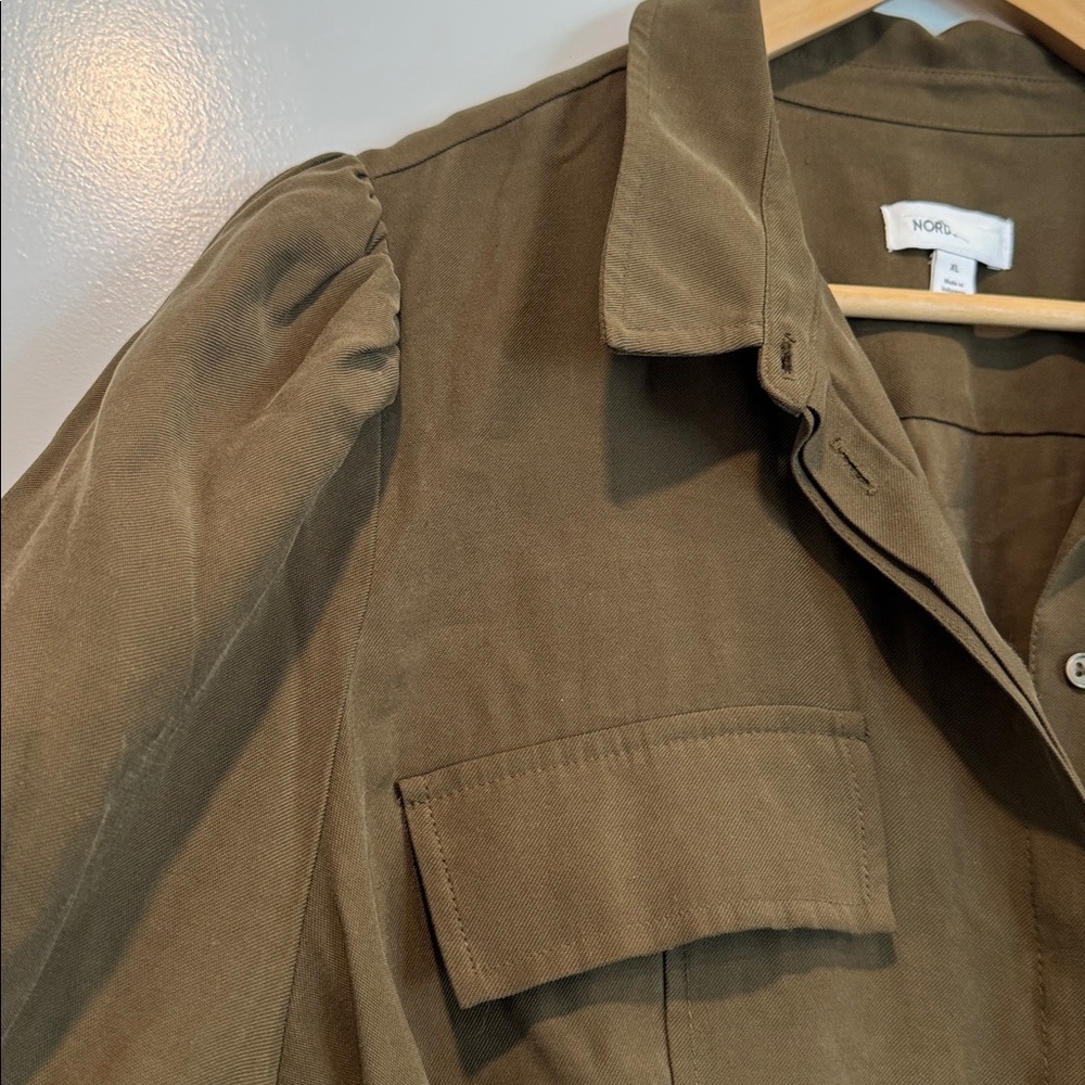 NORDSTROM Classic Olive Long Sleeve Belted Dress Size XL - Picture 4 of 10